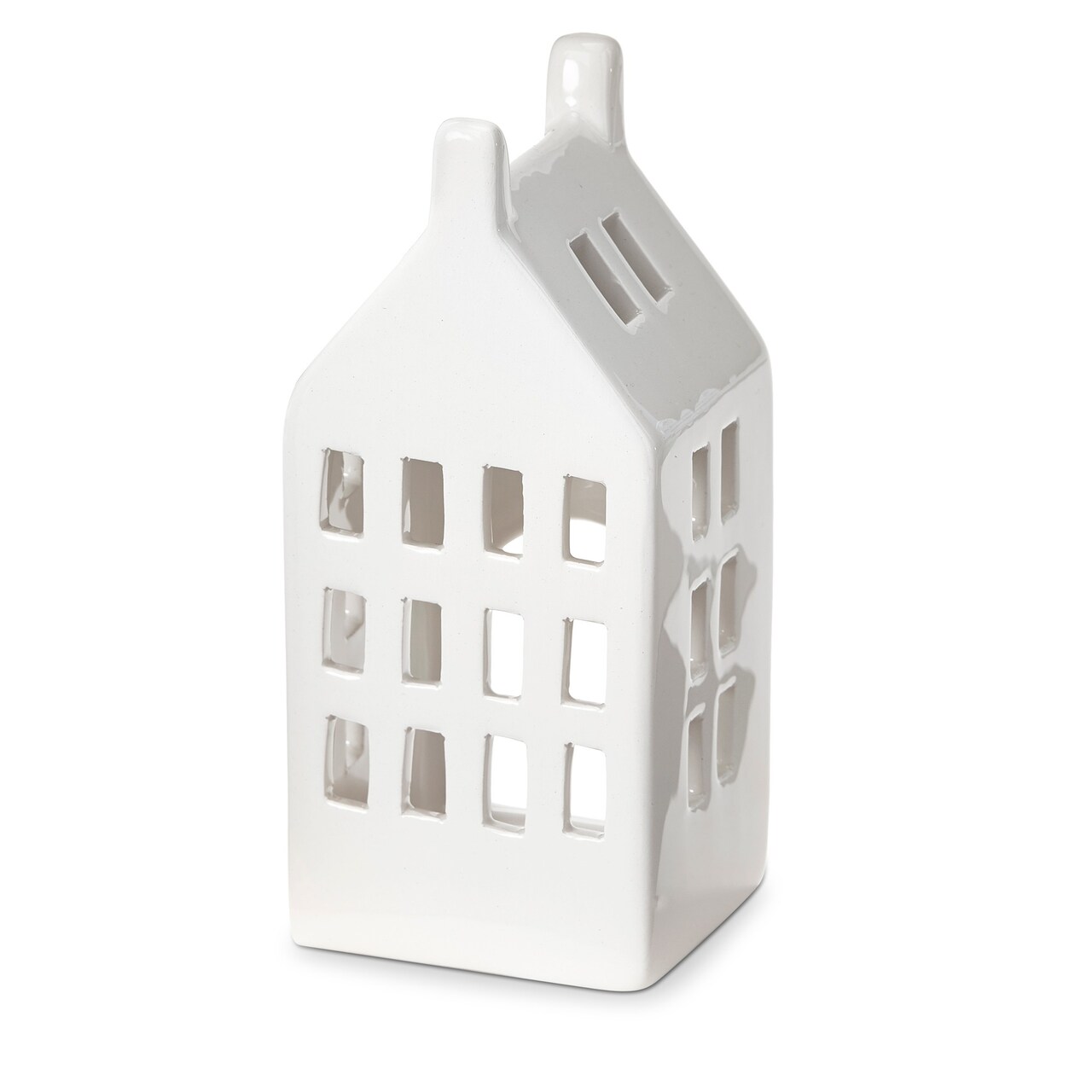 White Ceramic House Shaped Tealight Luminary Candle Holder, 2.5L x 2.25W x 5.5H inches. Decorative Use Only